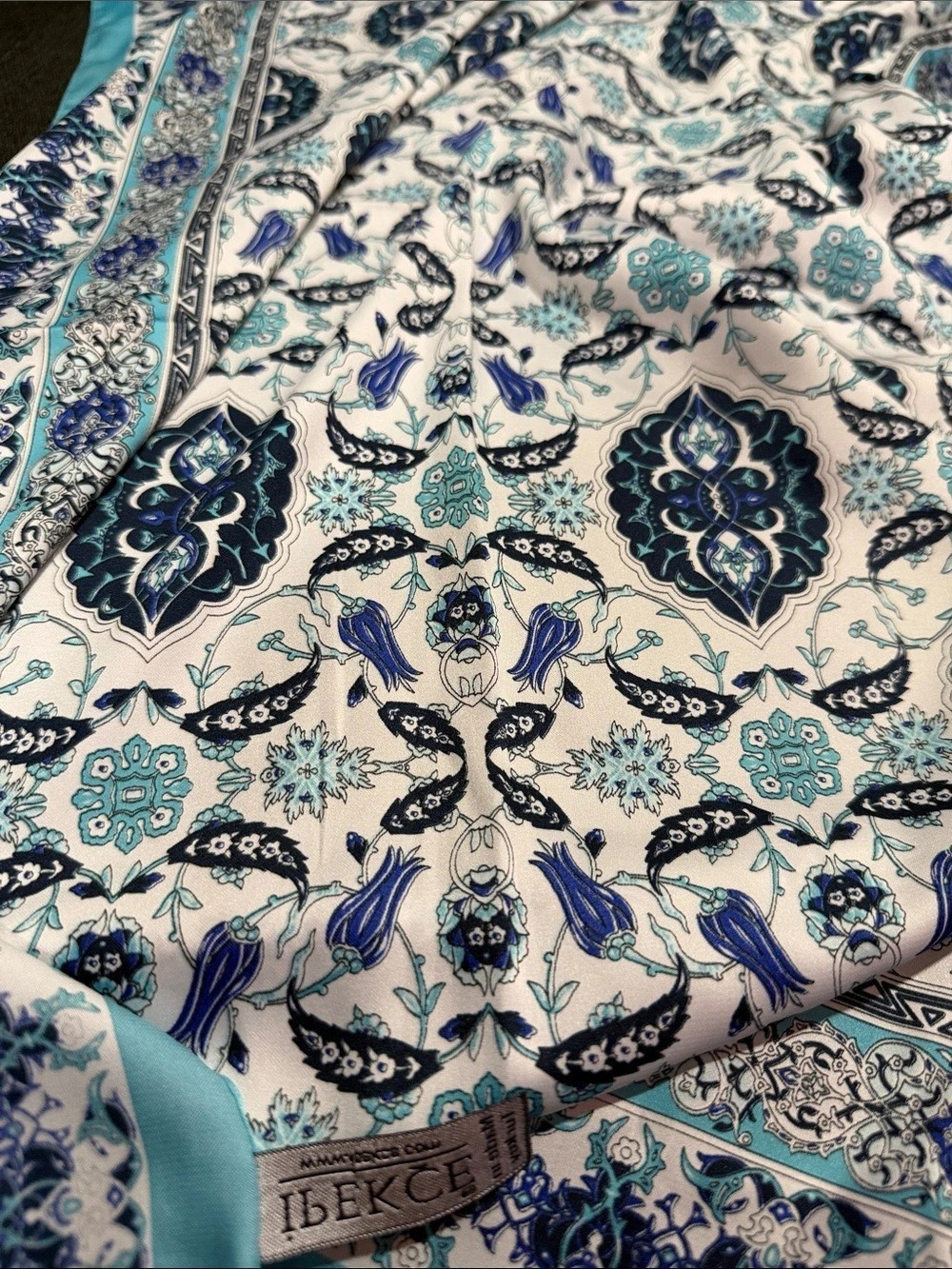 Rebecca Taylor Paisley Silk Print Scarf in Turquoise & Royal Blue